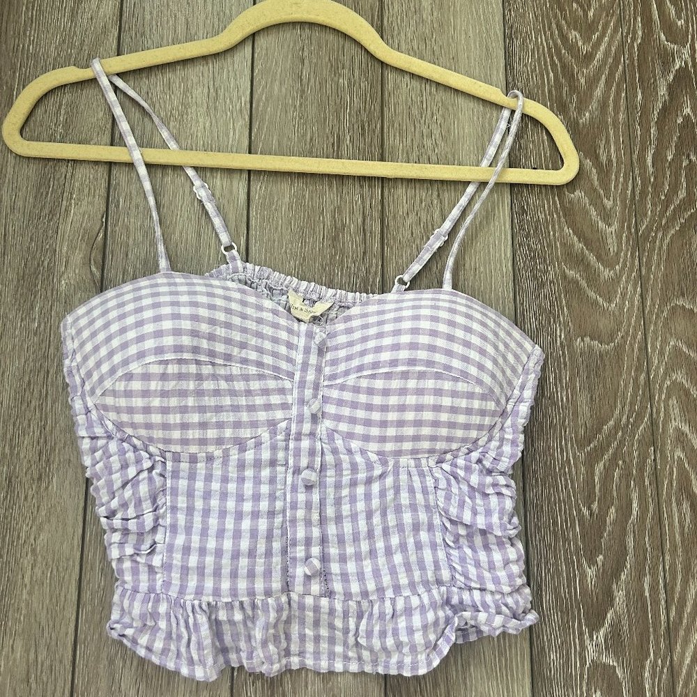 Purple and White Plaid Sim and Sam Cropped Tank, Medium